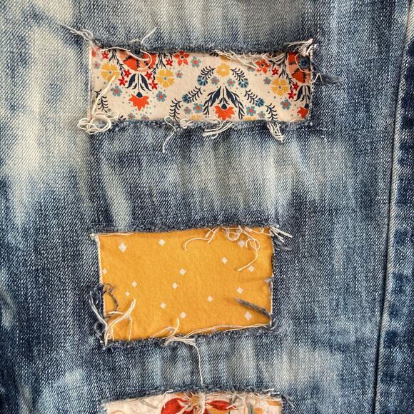 Upcyled Boyfriend Art Jeans 36 x 30 Altered Patchwork Bleach Patched Appliques - Picture 5 of 14